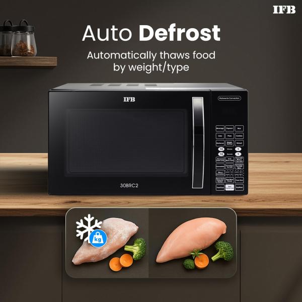 IFB 30L Convection Microwave Oven with 101 Standard Cook Menus(30 Black 360 Degree Motorized Rotisserie Weight Defrost Steam Clean Grill & 4 combi cook modes 10Power Levels)