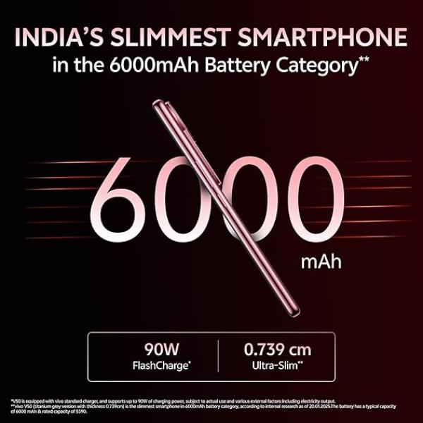 Vivo V50 5G (Rose Red, 8GB RAM, 256GB Storage)