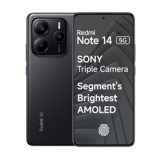 Redmi Note 14 5G (Titan Black, 8GB RAM 128GB Storage) | Global Debut MTK Dimensity 7025 Ultra | 2100 nits Segment Brightest 120Hz AMOLED | 50MP Sony LYT 600 OIS+EIS Triple Camera