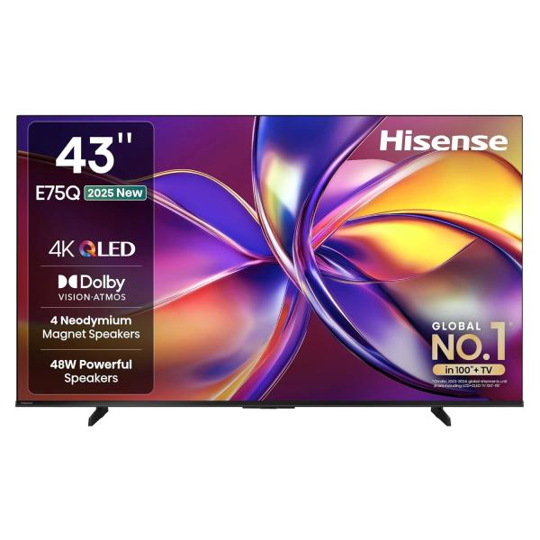Hisense 108 cm (43 inches) E75Q Series 4K Ultra HD Smart 48W Speakers QLED TV 43E75Q (Black)
