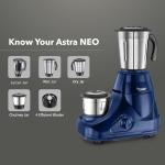Prestige Astra Neo 750 Watt Mixer Grinder with 4 Jars (3 Stainless Steel + 1 Juicer) | Space-Saving Stacking Design | Super Efficient SS Blades | Blue |2Y Warranty | ISI Certified