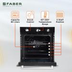 Faber 80L Black Finish Built-In Oven Push/Pull Knob Control with Digital Display 4 Cooking Functions with Grill Rack Universal Pan FBIO 4F BK with 1Yr Comprehensive Warranty
