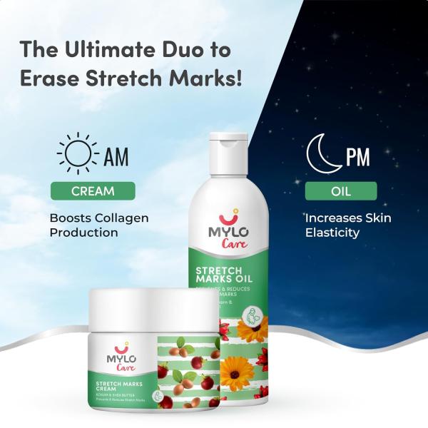 Mylo Care Stretch Marks Combo (Stretch Mark Oil - 100 ml, Stretch Marks Cream - 100 ml) |Stretch Marks removal for women