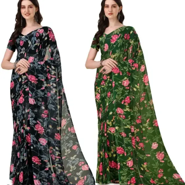 Georgette Floral Printed Multicolor Woman Saree