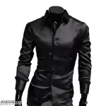 Men Regular Fit Solid Spread Collar Casual Shirt for partywear -Black