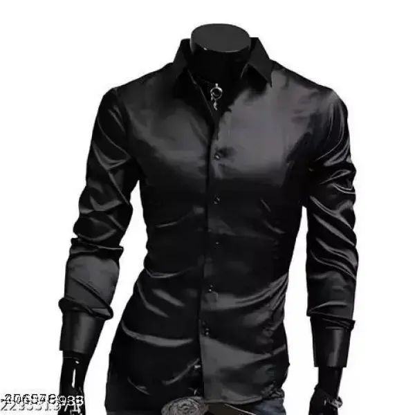 Men Regular Fit Solid Spread Collar Casual Shirt for partywear -Black