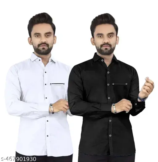 "Men Regular Fit Solid Spread Collar Casual Full Sleeve Cotton Shirt | ( Pack Of 2 Shirt )