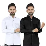 "Men Regular Fit Solid Spread Collar Casual Full Sleeve Cotton Shirt | ( Pack Of 2 Shirt )