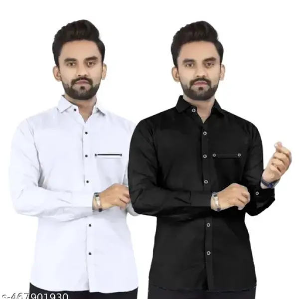 Solid Spread Collar Casual Full Sleeve Cotton Shirt | ( Pack Of 2 Shirt )