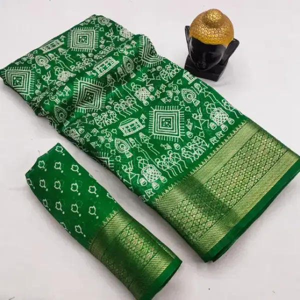 Bandhani Cotton Silk Saree (Green)
