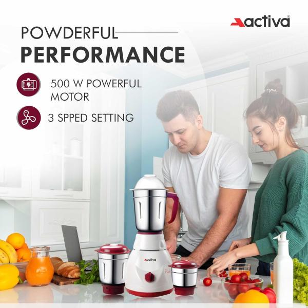 Activa Pluto 3 Jar 600 Watt Mixer Grinder With Coral 750 Watt Dry Iron come with 2 year warranty