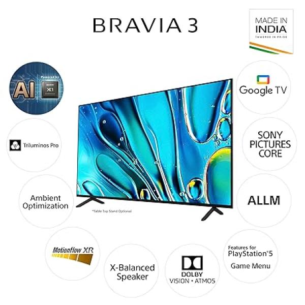 Sony BRAVIA 3 Series 164 cm (65 inches) 4K Ultra HD AI Smart LED Google TV K-65S30 (Black)