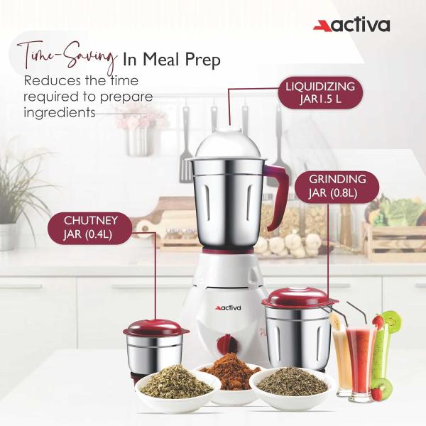 Activa Pluto 3 Jar 600 Watt Mixer Grinder With Coral 750 Watt Dry Iron come with 2 year warranty