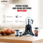 ACTIVA ABS Super Chef 900 Watts Powerful Motor Mixer Grinder for Chutney, Juice and Shakes With 4 Jars, Fast Grinding for Wet & Dry Ingridients, Stainless Blade, 2 Years Warranty - Black