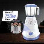 Prestige Iris 750 Watt Mixer Grinder with 3 Stainless Steel Jar + 1 Juicer Jar (White and Blue)