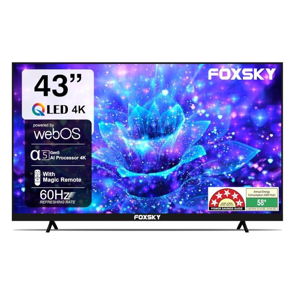 Foxsky 109 cm (43 inch) Frameless Series 4K UHD QLED Smart TV (WebOS) 43FS 4K (Black)