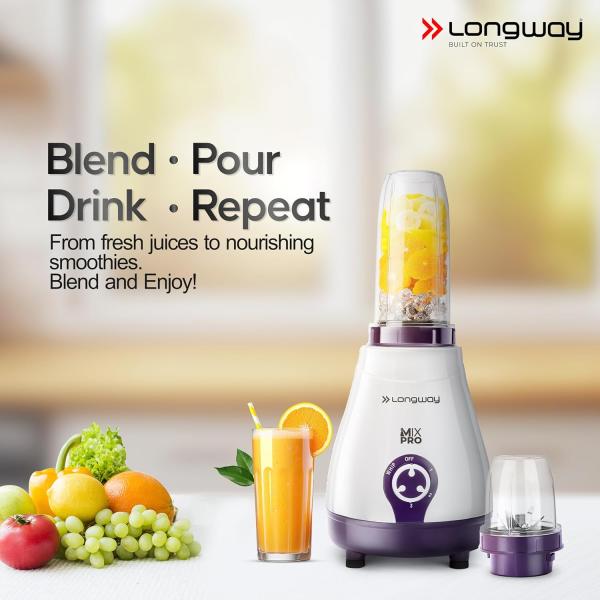 Longway Mix Pro 550 Watt Mixer Grinder with 4 Jars for Grinding, Mixing, Blending, Juicing with Powerful Motor (Purple, 4 Jars)