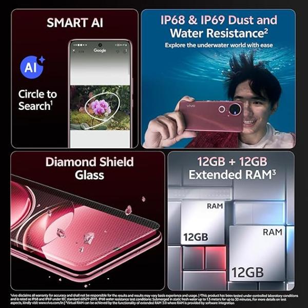 Vivo V50 5G (Rose Red, 8GB RAM, 256GB Storage)