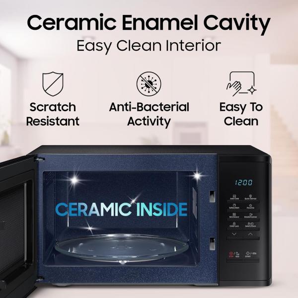 Samsung 23 L Solo Microwave Oven (MS23A3513AK/TL, Black Auto Cook Programs Child Safety Lock Memory Feature Deodorization Ceramic Enamel Cavity with 10 year warranty)