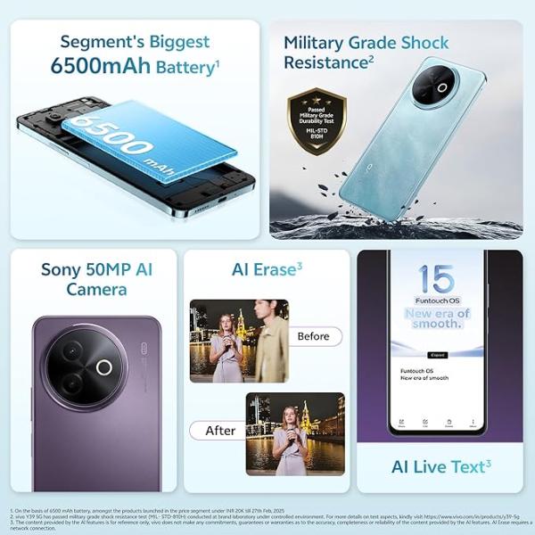 Vivo Y39 5G (Lotus Purple, 8GB RAM, 256GB Storage) with No Cost EMI/Additional Exchange Offers