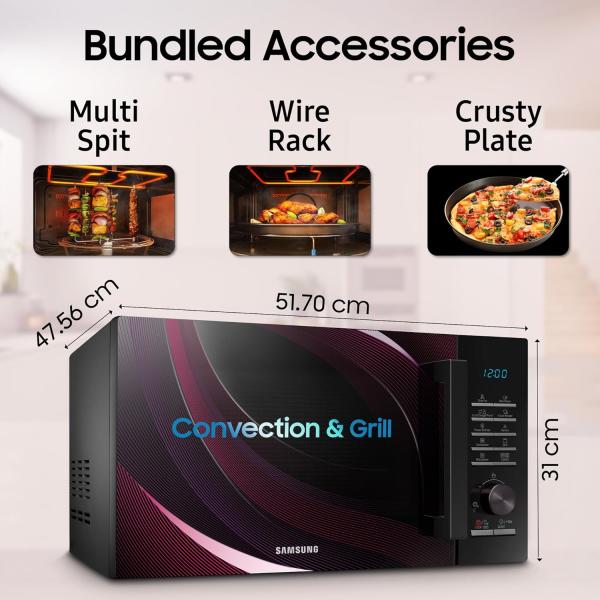 Samsung 28 L Slim Fry, Sensor Cook and Multi Spit Convection Microwave Oven (MC28A5145VR/TL, Black and Pattern, 10 Yr warranty, Gift for Every Occasion)