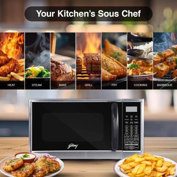 Godrej 30 L Convection Microwave Oven With Rotisserie, Stainless Steel Cavity, Dual Grill Technology and 375 Instacook Menus (GME 530 CR1 SZ, Black)
