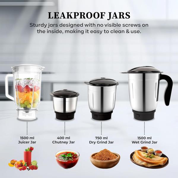 Cadlec JarGenie 4 Jar 750 Watt Mixer Grinder | High-Power Juicer, Blender & Mixer