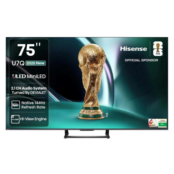 Hisense 189 cm (75 inches) U7Q Series 4K Ultra HD Smart QLED Mini LED TV 75U7Q (Black)