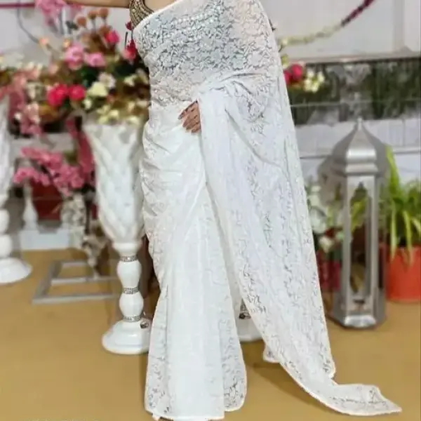 Ami White Rasal Saree 02