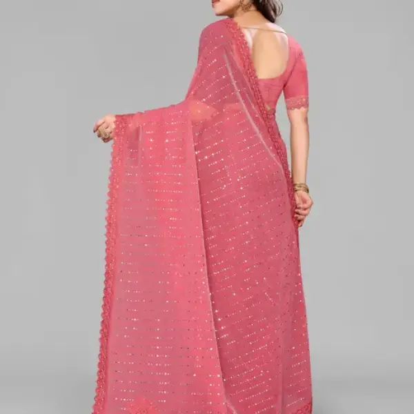 SHIMMER SAREE WITH MIRROR AND DIMOND HAND WORK