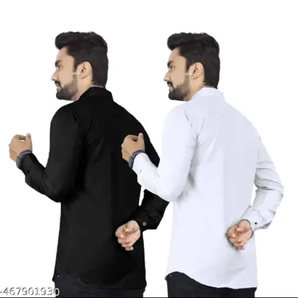 "Men Regular Fit Solid Spread Collar Casual Full Sleeve Cotton Shirt | ( Pack Of 2 Shirt )