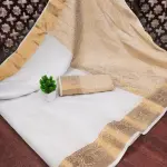 Gold Jari-White Banarasi Cotton Silk Saree