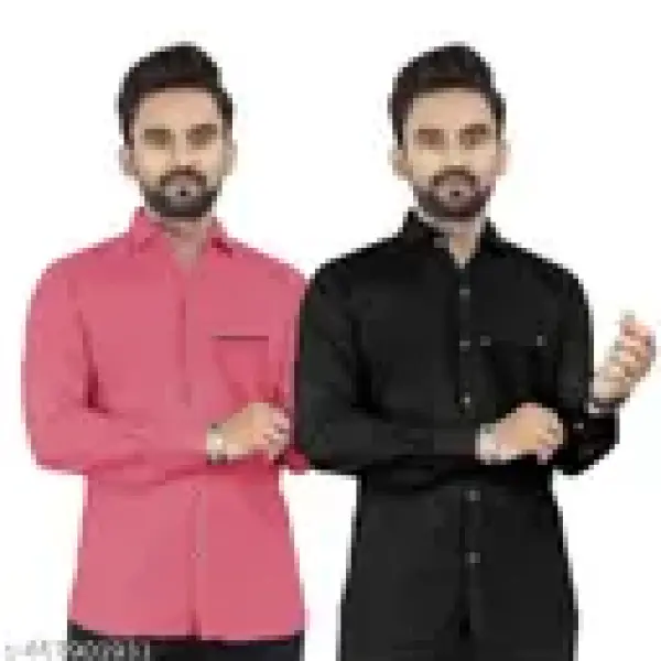 Solid Spread Collar Casual Full Sleeve Cotton Shirt | ( Pack Of 2 Shirt )