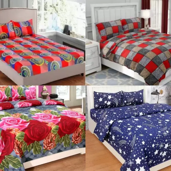 Double Floral Bedsheet (Pack of 4, Multi color)