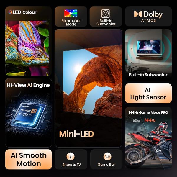 Hisense 189 cm (75 inches) U7Q Series 4K Ultra HD Smart QLED Mini LED TV 75U7Q (Black)