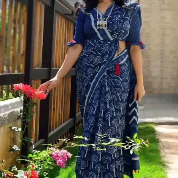  Women's Pure Cotton Sari Jaipuri Handblock Print Cotton Mulmul Ikat Saree