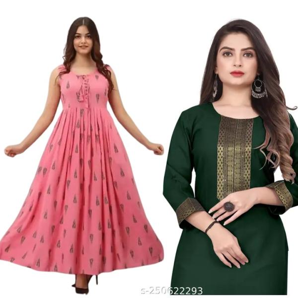 Stylish Kurti Cum Gown and Kurti Combo