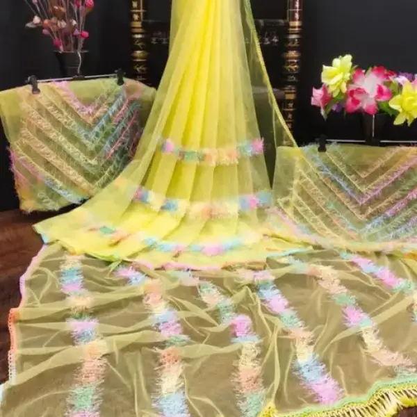 Yellow colored Net Saree