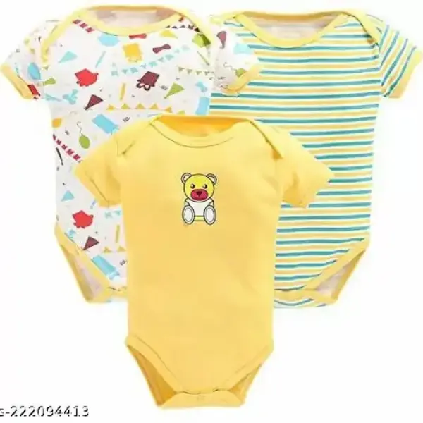 100% Cotton Baby Bodysuit Short Sleeve Half Romper Pack of 3 yellow
