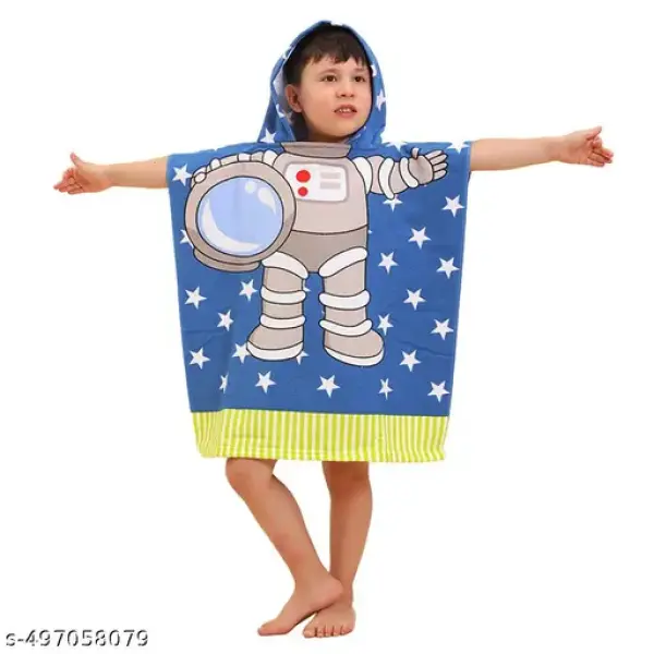 Poncho Towel for Kids, Beach Towel with Hoodie, 60x60cm Travel Towel for 1-7 Years Girls and Boys, Soft Microfiber Sleeved Poncho (Space Explorer)