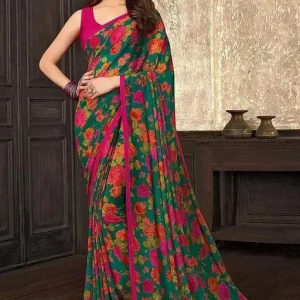 Georgette Green Saree