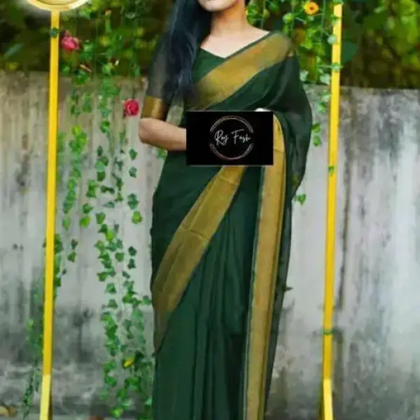  Two-Tone Chiffon Green Lace border Saree
