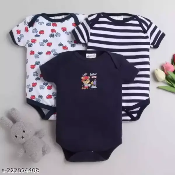 100% Cotton Baby Bodysuit Short Sleeve Half Romper Pack of 3
