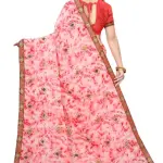 KANOODA Belt Style Georgette Pink Lace border Saree