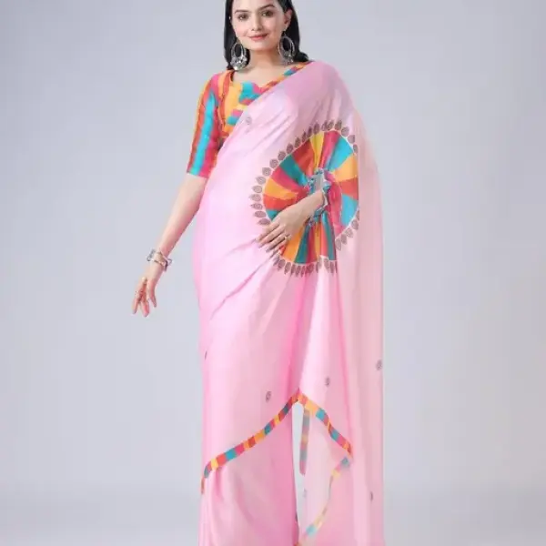 Women's satin silk Digital print saree