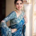  Woven, Embellished Kanjivaram Silk Blend, Jacquard Saree