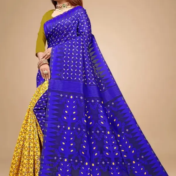  Cotton Linen Meenakari Jamdani Woven Saree