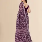 Women Silver Jari Border Linen Printed Saree