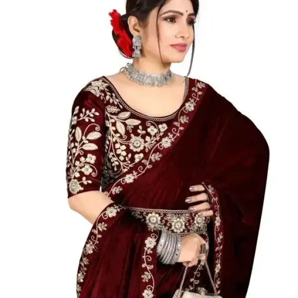 Velvet Embroidery Border Saree
