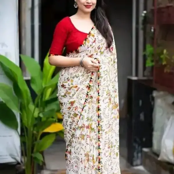  Palkhi printed white Saree